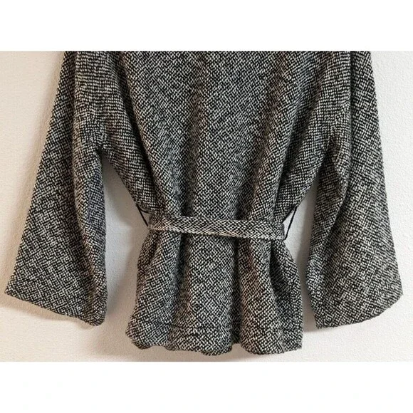 Eileen Fisher Handwoven Peruvian Organic Cotton Black/White Belted Jacket M - Picture 10 of 12